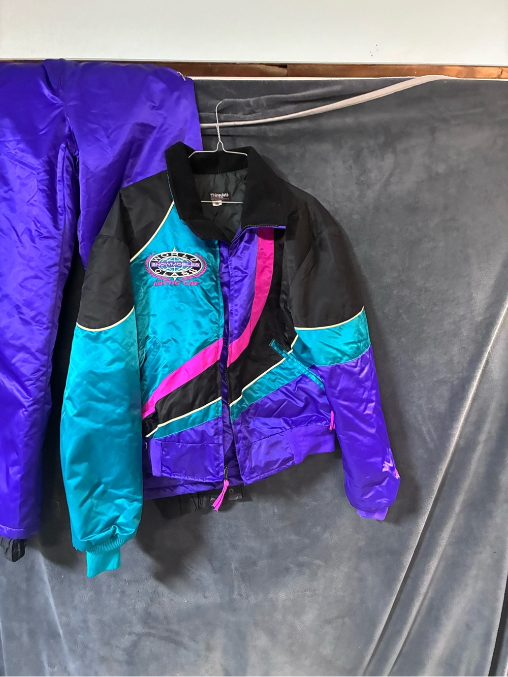 Vtg 90s Arcticwear Arctic Cat Snowmobile Suit Jacket M Pants L Neon Teal Purple